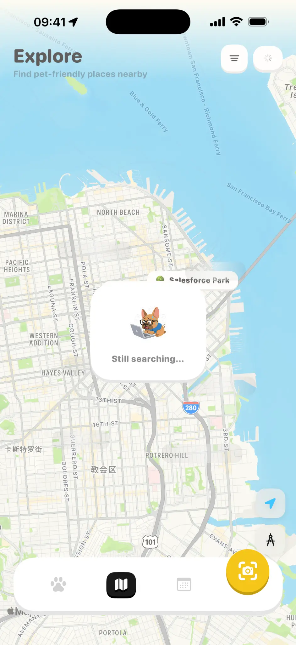 Explore map screen